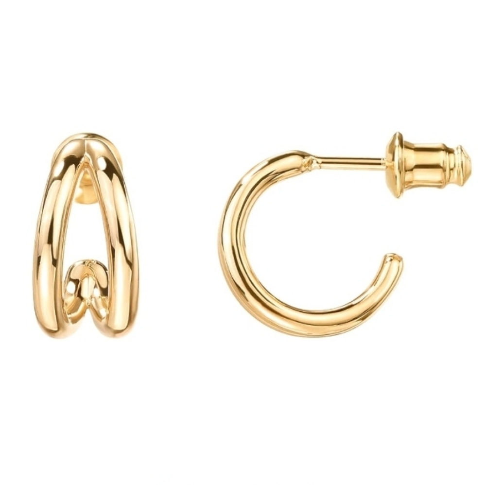 14K Gold Plated Split Dainty Multi Hoop Huggie Earrings